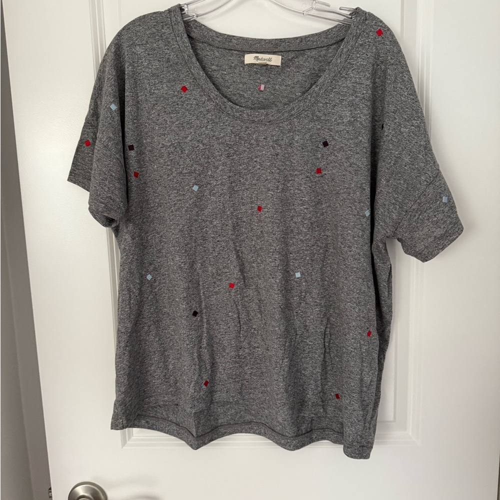 Madewell Gray T-Shirt with Colorful Dots size medium